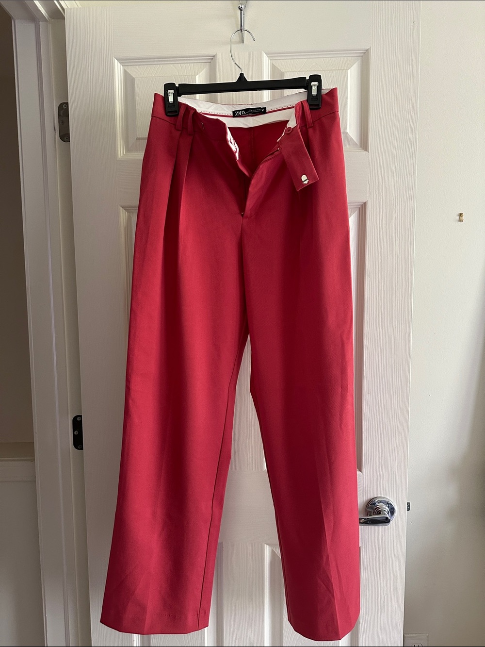Zara Bright Red Pleated Straight Pants